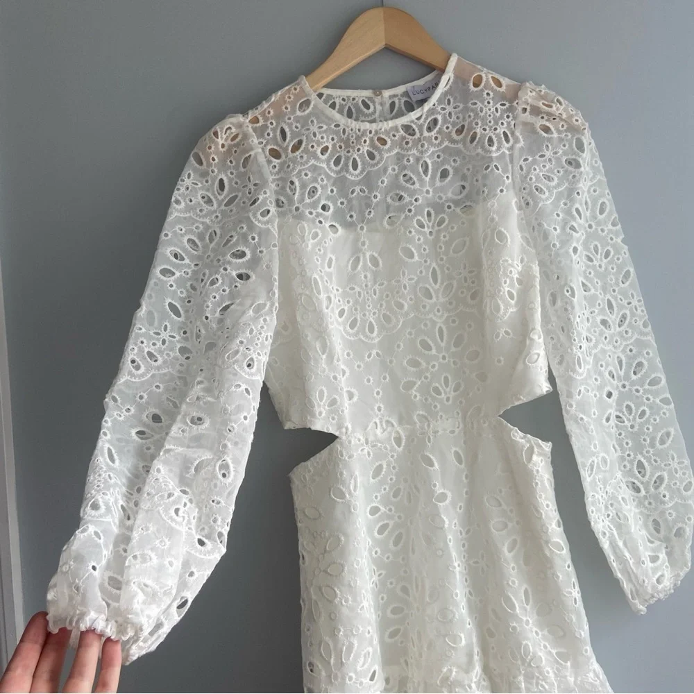 Lucy Paris Faith Cut Out White Eyelet Lace Mini Dress - Picture 7 of 12